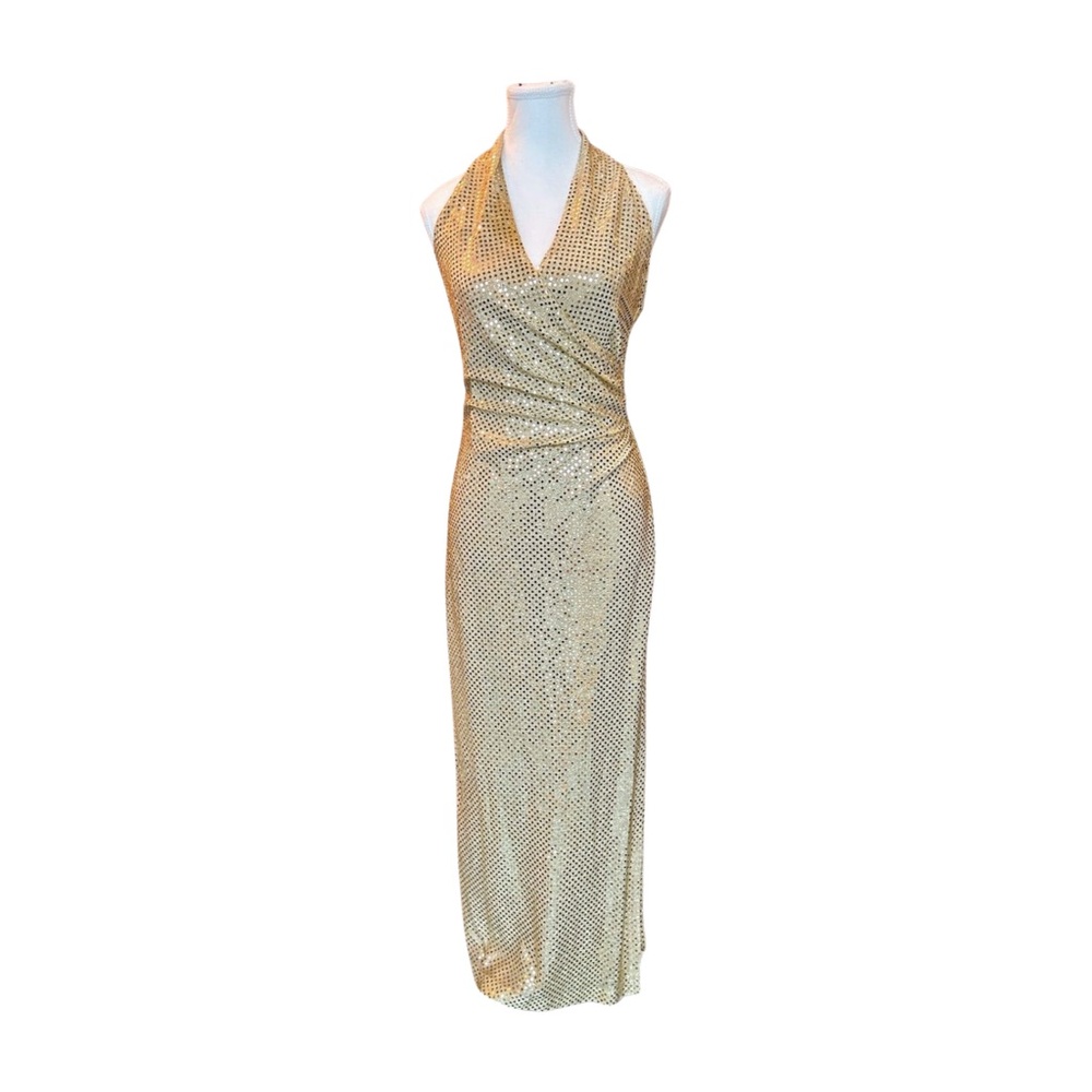 Vintage Gold Sequin Halter Evening Gown – Chica’s California – Size S
